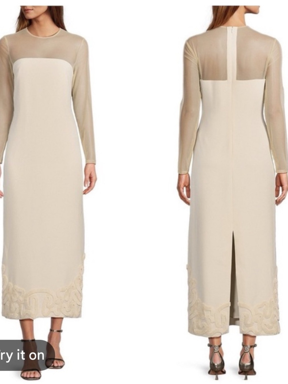 ANTONIO MELANI x Elizabeth Damrich Ivory Dress with Taupe Sheer Yoke / Size0 NWT
